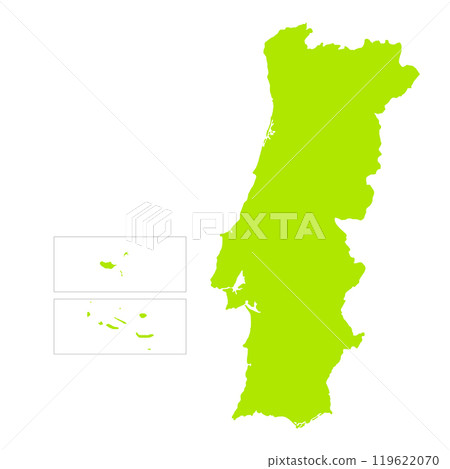 Map of Portugal, sign silhouette. World Map Globe. Vector Illustration isolated on white background. Europe continent 119622070