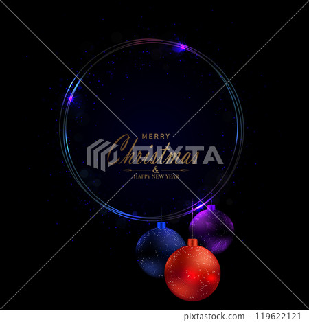 Merry Christmas . Isolated abstract purple round frame with New Year toy Merry Christmas . Isolated abstract purple round frame with New Year toy 119622121