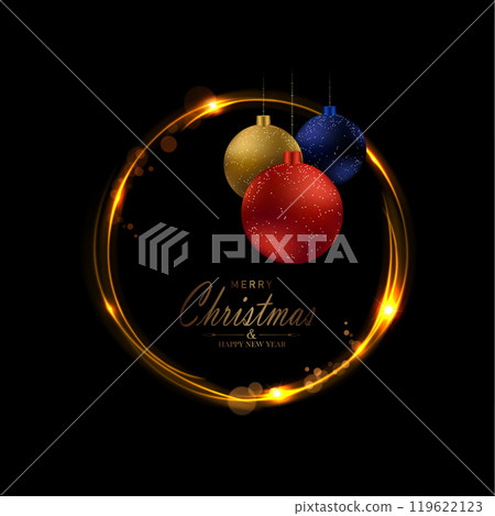 Merry Christmas 2025. Isolated round golden wreath with New Year toys Merry Christmas 2025. Isolated round golden wreath with New Year toys 119622123