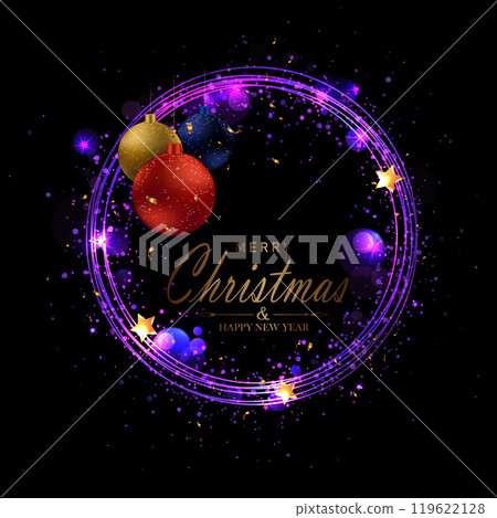 Merry Christmas. Isolated round wreath with New Year toys Merry Christmas. Isolated round wreath with New Year toys 119622128