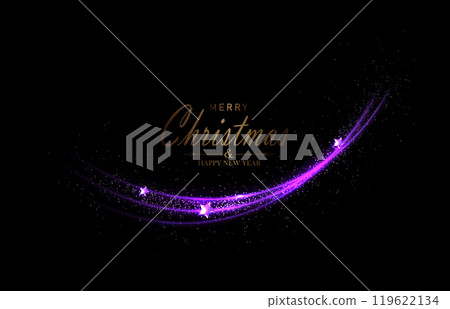 Merry Christmas. Isolated purple arc with New Year glitter stars and tinsel 119622134