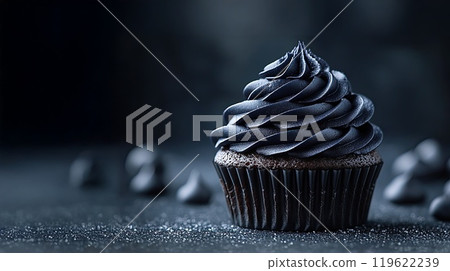 Black cupcakes with dark chocolate cream. Black Friday concept Black cupcakes with dark chocolate cream. Black Friday concept 119622239