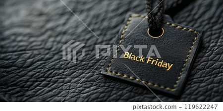 Black tag on a black background. Background for Black Friday with place for text Black tag on a black background. Background for Black Friday with place for text 119622247