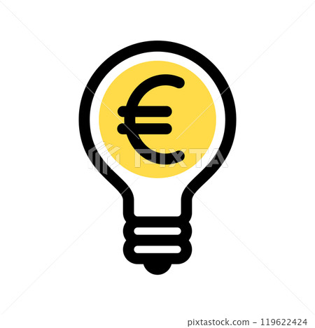 Light bulb with euro sign. Electricity price icon. Financial idea concept Light bulb with euro sign. Electricity price icon. Financial idea concept 119622424