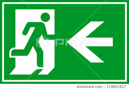 Running man and exit door sign. Exit way icon. Emergency exit. Safety symbol. Escape help evacuation icon 119622427