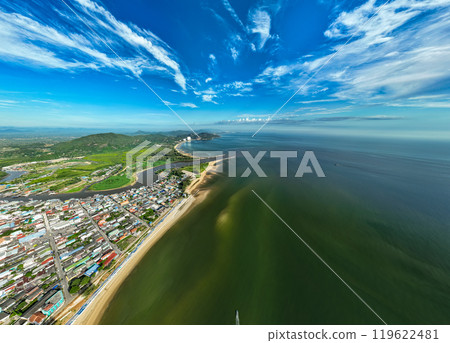 Beautiful sea summer landscape in high travel season in Thailand, Nature sky sea background,High angle view seascape nature view Beautiful sea summer landscape in high travel season in Thailand, Nature sky sea background,High angle view seascape nature view 119622481