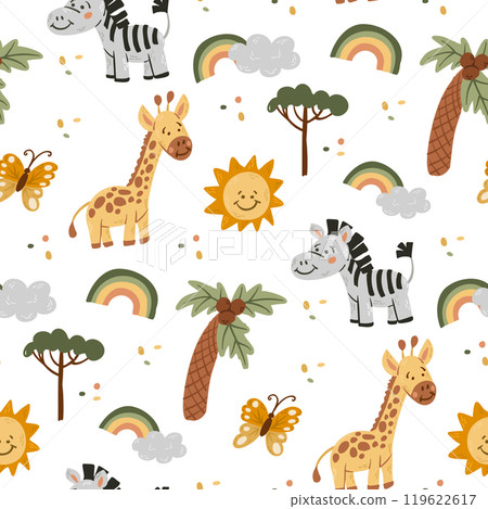 Safari seamless pattern with young animals 119622617