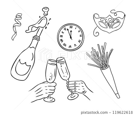 New Year party items doodle set 119622618