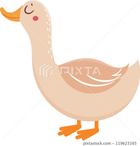 Adorable cartoon goose with closed eyes, smiling and looking up, showcasing a cheerful and friendly demeanor, perfect for children's illustrations or nature themed projects Adorable cartoon goose with closed eyes, smiling and looking up, showcasing a cheerful and friendly demeanor, perfect for children's illustrations or nature themed projects 119623165