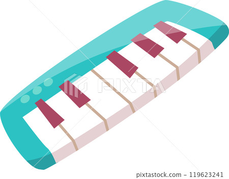 Turquoise melodica keyboard with pink keys represents musical potential, creativity, and learning, inspiring musicians of all levels 119623241