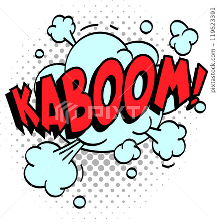 Vibrant red comic book explosion bursts with smoke clouds and halftone dots, creating a dynamic impact on a white background Vibrant red comic book explosion bursts with smoke clouds and halftone dots, creating a dynamic impact on a white background 119623391