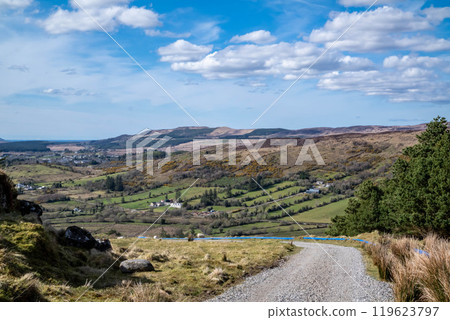 The blue water supply pipe coming from of Lough Anna, the drinking water supply for Glenties and Ardara - County Donegal, Ireland 119623797