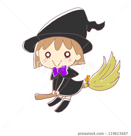 Witch flying on a broom on Halloween night Witch flying on a broom on Halloween night 119623887