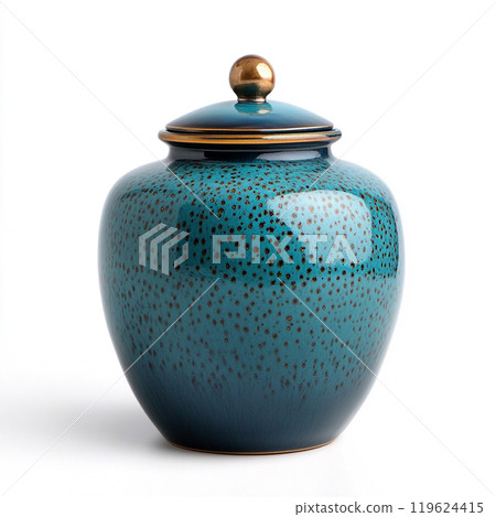 Modern design decorative ceramic jar, isolated on pure white background. 119624415