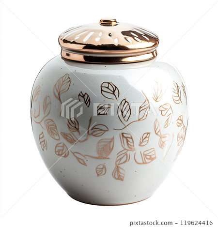 Modern design decorative ceramic jar, isolated on pure white background. 119624416