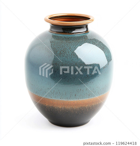 Modern design decorative ceramic jar, isolated on pure white background. 119624418