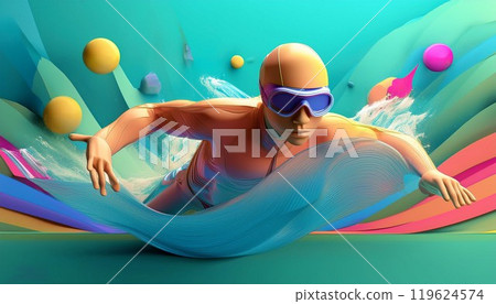 Girls swimming in the pool 119624574