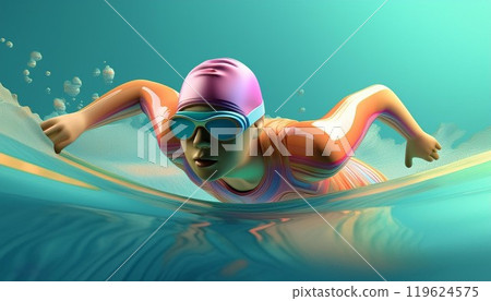 Girls swimming in the pool 119624575