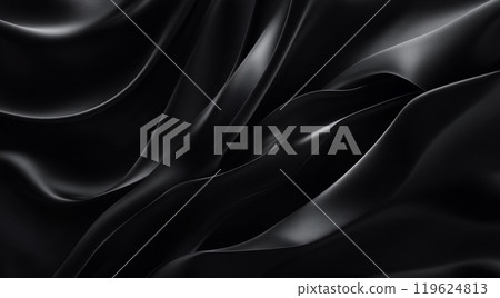 Black background, a three-dimensional abstract pattern with flowing lines and curves, creating an elegant atmosphere Black background, a three-dimensional abstract pattern with flowing lines and curves, creating an elegant atmosphere 119624813