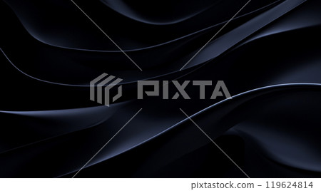 Black background, a three-dimensional abstract pattern with flowing lines and curves, creating an elegant atmosphere 119624814