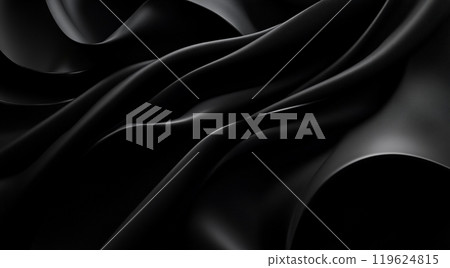 Black background, a three-dimensional abstract pattern with flowing lines and curves, creating an elegant atmosphere 119624815
