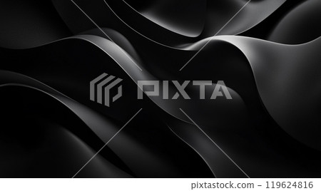 Black background, a three-dimensional abstract pattern with flowing lines and curves, creating an elegant atmosphere 119624816