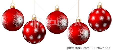 Red   Christmas  ball  with pattern  isolated on white background. 119624855