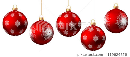 Red   Christmas  ball  with pattern  isolated on white background. 119624856