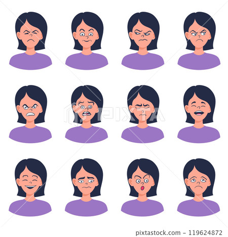 Portraits of woman. Girl Avatar.  Female emotions. 119624872
