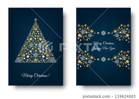 Merry Christmas greeting card on blue background. 119624883