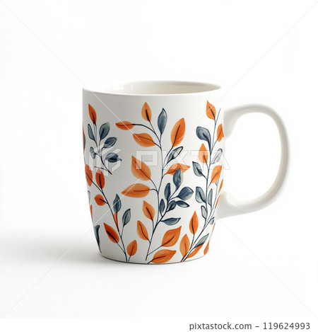 Modern design ceramic mug mockup, isolated on pure white background.  119624993