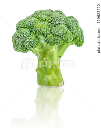 fresh vegetable broccoli. Macro broccoli on a black stone table. Broccoli vegetable isolated on white background 119625230