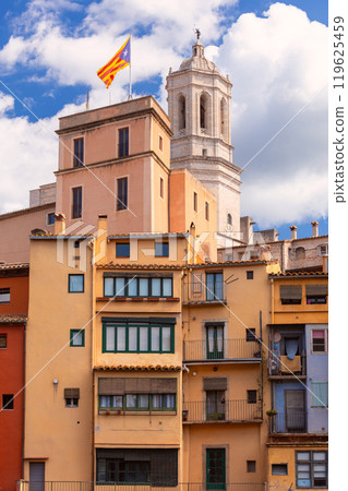 Girona Cathedral Tower and Colorful Buildings in Girona, Spain Girona Cathedral Tower and Colorful Buildings in Girona, Spain 119625459