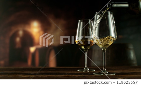 Detail of White Wine Pouring. 119625557