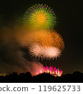 Fireworks that draw a beautiful parabola in orange color 119625733