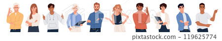 Set of happy business people. People employees, office workers, entrepreneurs. Vector flat illustration isolated on white background Set of happy business people. People employees, office workers, entrepreneurs. Vector flat illustration isolated on white background 119625774