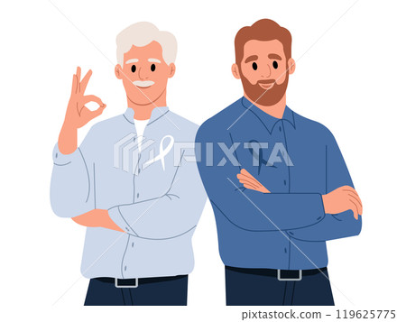 Prostate Cancer Awareness Month. A mans and a symbol of men health. Flat vector illustration Prostate Cancer Awareness Month. A mans and a symbol of men health. Flat vector illustration 119625775