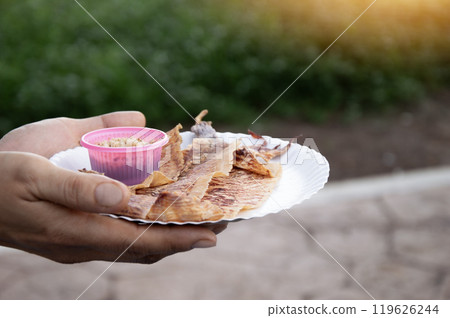 Dried squid, Thai street food, grilled squid 119626244