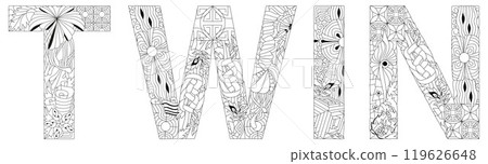 Word TWIN for coloring. Vector decorative zentangle object for any purpose 119626648