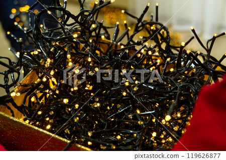 A Tangle of Black String Lights with Warm White LEDs Perfect for Holiday Decor and Celebrations A Tangle of Black String Lights with Warm White LEDs Perfect for Holiday Decor and Celebrations 119626877