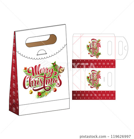 Christmas Box packaging die cut template design. 3d mock-up Christmas Box packaging die cut template design. 3d mock-up 119626997