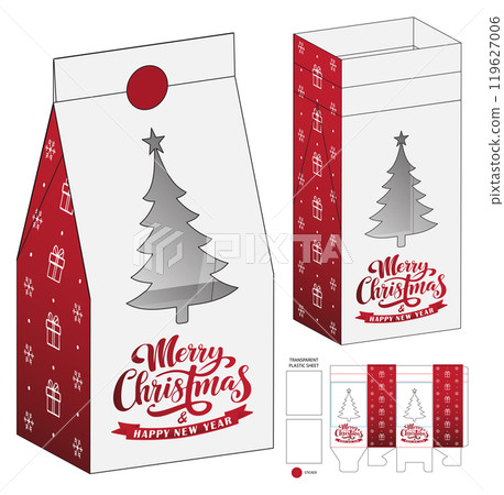 Christmas Box packaging die cut template design. 3d mock-up 119627006