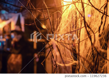 Spider web artificial with blur witch model decor for Halloween 119627236