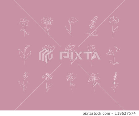 Flowers hand drawn linear icons set pink Flowers hand drawn linear icons set pink 119627574