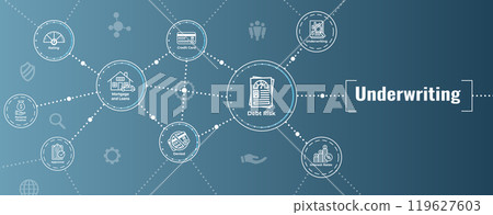 Underwriting for Loan Application - Mortgage or Interest Rates Icon Set and Banner 119627603
