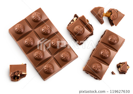 milk chocolate isolated on white background. Top view. Flat lay. 119627630