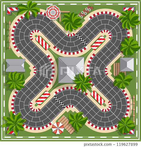 Race track. Board game. View from above. Vector illustration. Race track. Board game. View from above. Vector illustration. 119627899
