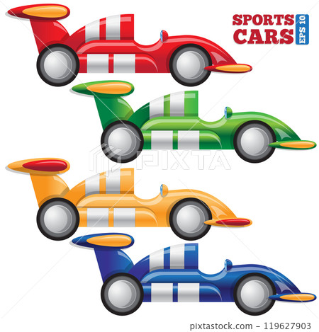 Set of sports cars. Isolated on white background. Vector illustration. 119627903