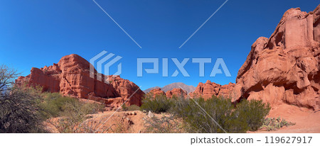 Scenic beauty with striking rock formations, Quebrada de Cafayate, Salta,Arg 119627917
