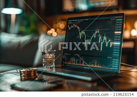 Charts displaying the performance of various altcoins against Bitcoin.A laptop computer is on a table with a graph on the screen Charts displaying the performance of various altcoins against Bitcoin.A laptop computer is on a table with a graph on the screen 119628154